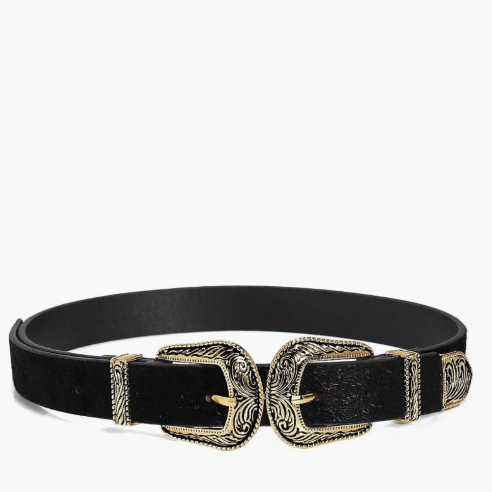 Engraved Double Buckle Belt